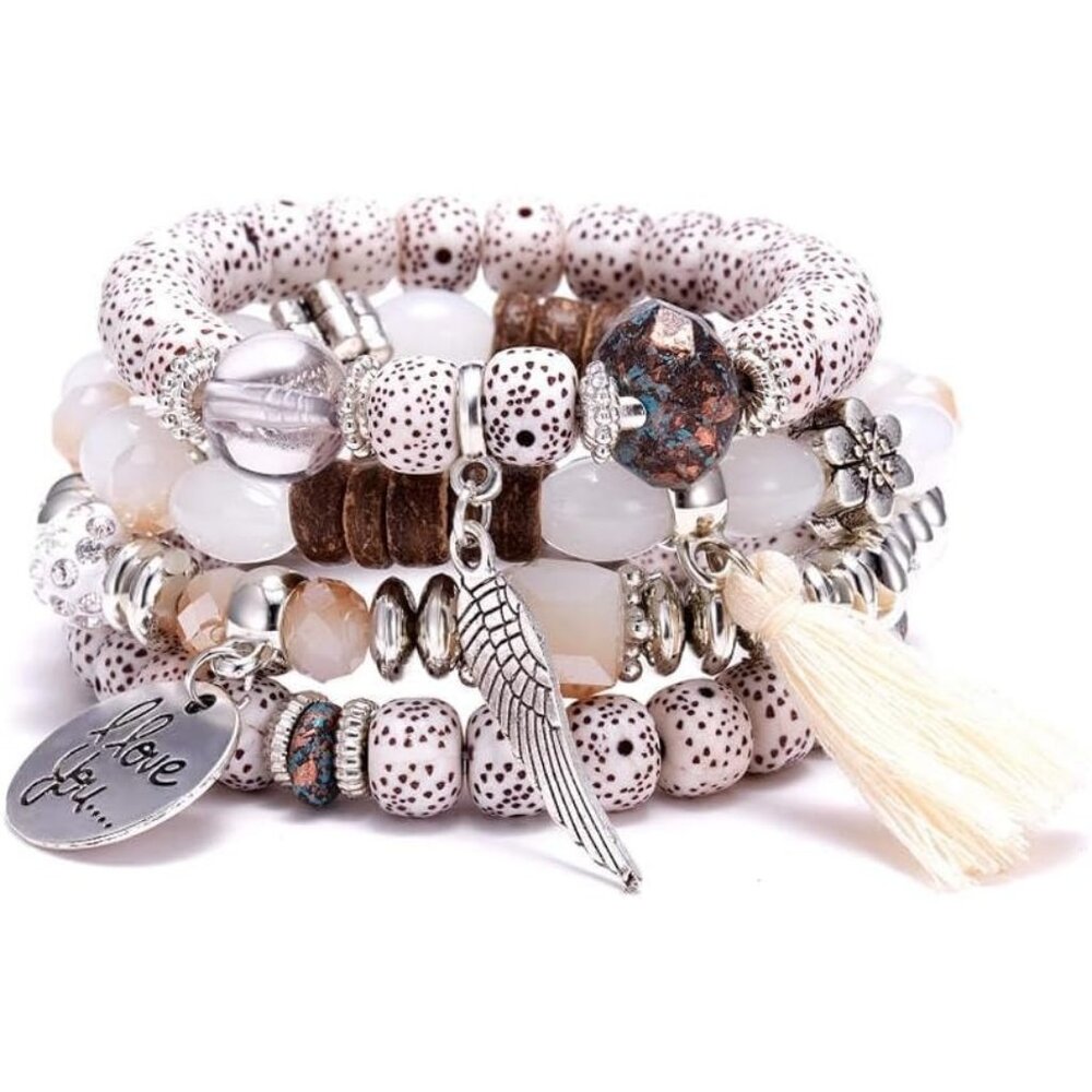 Womens Bohemian Bracelets Set, Multilayer Stretch Beaded Bracelets
